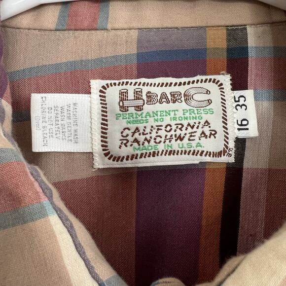 Vintage H BAR C California Ranchwear Plaid Western Button Up Shirt USA Large V16 - Picture 7 of 7